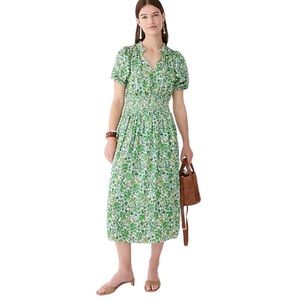 J.Crew Smocked-waist featherweight satin dress in tossed floral